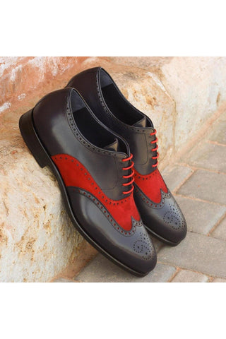 Ambrogio Handmade Custom Navy & Red Suede / Calf-Skin Leather Wingtip Oxfords (AMB1924)-AmbrogioShoes