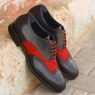 Ambrogio Handmade Custom Navy & Red Suede / Calf-Skin Leather Wingtip Oxfords (AMB1924)-AmbrogioShoes