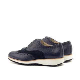 Ambrogio Handmade Custom Navy Suede / Full Grain Calf-Skin Leather Brogue Oxfords (AMB1891)-AmbrogioShoes