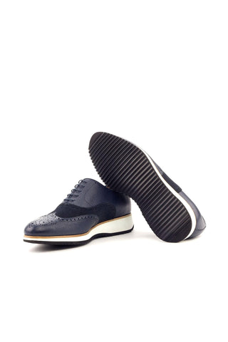 Ambrogio Handmade Custom Navy Suede / Full Grain Calf-Skin Leather Brogue Oxfords (AMB1891)-AmbrogioShoes