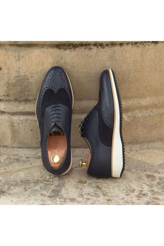 Ambrogio Handmade Custom Navy Suede / Full Grain Calf-Skin Leather Brogue Oxfords (AMB1891)-AmbrogioShoes