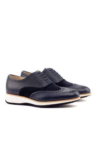 Ambrogio Handmade Custom Navy Suede / Full Grain Calf-Skin Leather Brogue Oxfords (AMB1891)-AmbrogioShoes
