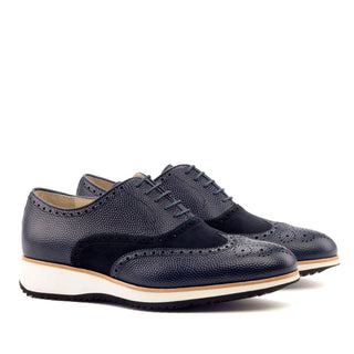 Ambrogio Handmade Custom Navy Suede / Full Grain Calf-Skin Leather Brogue Oxfords (AMB1891)-AmbrogioShoes