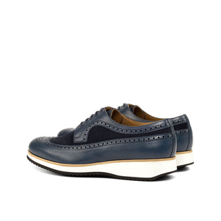 Ambrogio Handmade Custom Navy Suede / Pebble Grain Leather Wingtip Oxfords (AMB1911)-AmbrogioShoes