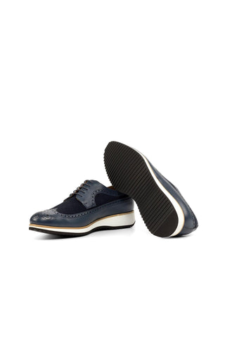 Ambrogio Handmade Custom Navy Suede / Pebble Grain Leather Wingtip Oxfords (AMB1911)-AmbrogioShoes