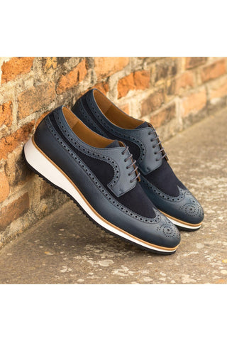 Ambrogio Handmade Custom Navy Suede / Pebble Grain Leather Wingtip Oxfords (AMB1911)-AmbrogioShoes
