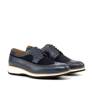 Ambrogio Handmade Custom Navy Suede / Pebble Grain Leather Wingtip Oxfords (AMB1911)-AmbrogioShoes