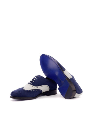 Ambrogio Handmade Custom Navy & White Suede Full Brogue Oxfords (AMB2129)-AmbrogioShoes
