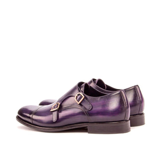 Ambrogio Handmade Custom Purple Patina Leather Monk-Straps Loafers (AMB1985)-AmbrogioShoes