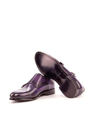 Ambrogio Handmade Custom Purple Patina Leather Monk-Straps Loafers (AMB1985)-AmbrogioShoes