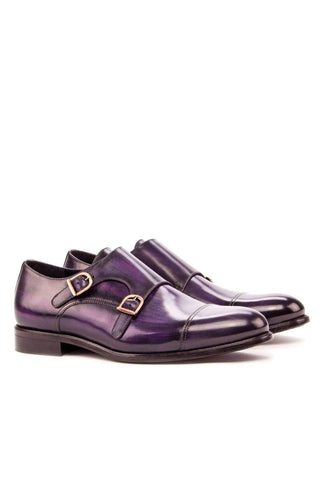 Ambrogio Handmade Custom Purple Patina Leather Monk-Straps Loafers (AMB1985)-AmbrogioShoes