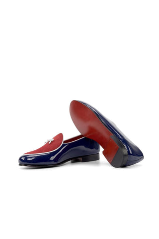 Ambrogio Handmade Custom Red & Cobalt Blue Suede / Patent Belgian Loafers (AMB2229)-AmbrogioShoes