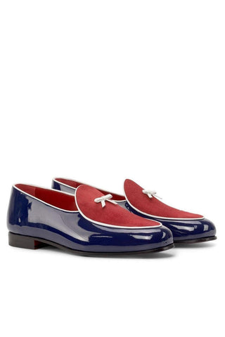 Ambrogio Handmade Custom Red & Cobalt Blue Suede / Patent Belgian Loafers (AMB2229)-AmbrogioShoes