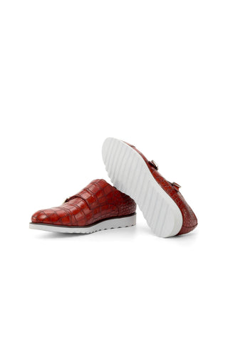 Ambrogio Handmade Custom Red Crocodile Embossed Monk-Straps Loafers (AMB2211)-AmbrogioShoes