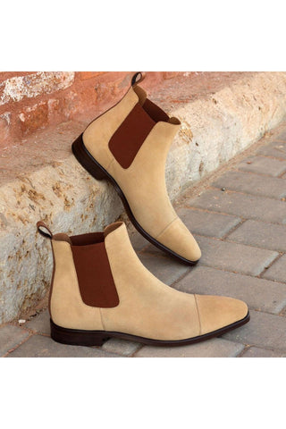 Ambrogio Handmade Custom Sand & Brown Suede / Calf-Skin Leather Chelsea Boots (AMB1887)-AmbrogioShoes