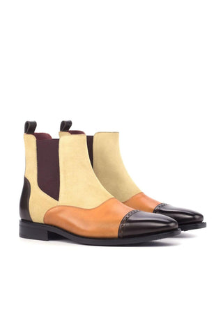 Ambrogio Handmade Custom Sand, Cognac & Dark Brown Suede / Calf-Skin Leather Chelsea Boots (AMB1870)-AmbrogioShoes