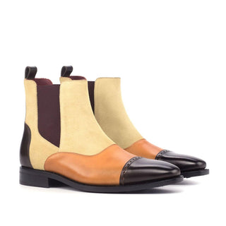 Ambrogio Handmade Custom Sand, Cognac & Dark Brown Suede / Calf-Skin Leather Chelsea Boots (AMB1870)-AmbrogioShoes