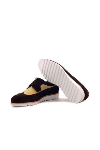 Ambrogio Handmade Custom Sand & Dark Brown Suede Longwing Blucher Oxfords (AMB2132)-AmbrogioShoes