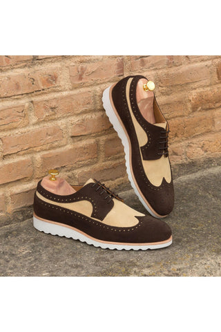Ambrogio Handmade Custom Sand & Dark Brown Suede Longwing Blucher Oxfords (AMB2132)-AmbrogioShoes