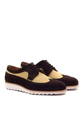 Ambrogio Handmade Custom Sand & Dark Brown Suede Longwing Blucher Oxfords (AMB2132)-AmbrogioShoes