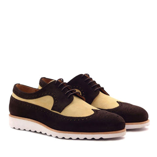Ambrogio Handmade Custom Sand & Dark Brown Suede Longwing Blucher Oxfords (AMB2132)-AmbrogioShoes