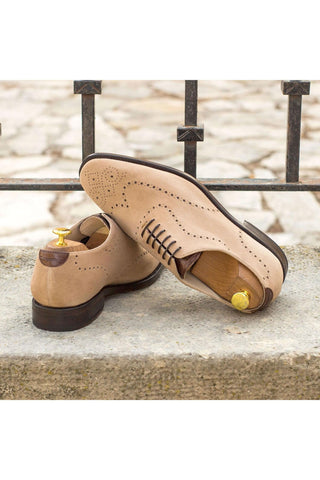 Ambrogio Handmade Custom Taupe & Dark Brown Crocodile Print / Suede Whole-Cut Oxfords (AMB1889)-AmbrogioShoes
