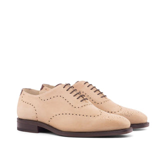 Ambrogio Handmade Custom Taupe & Dark Brown Crocodile Print / Suede Whole-Cut Oxfords (AMB1889)-AmbrogioShoes