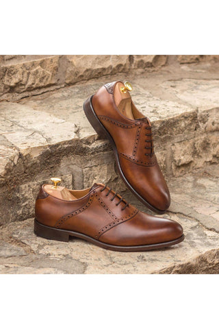 Ambrogio Handmade Custom Two-Tone Brown Crocodile Print / Calf-Skin Leather Saddle Oxfords (AMB1895)-AmbrogioShoes