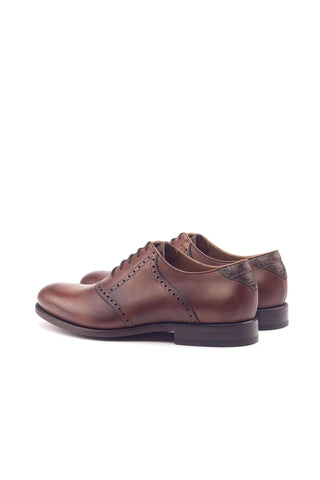 Ambrogio Handmade Custom Two-Tone Brown Crocodile Print / Calf-Skin Leather Saddle Oxfords (AMB1895)-AmbrogioShoes