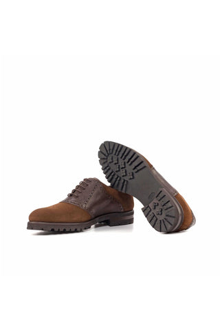 Ambrogio Handmade Custom Two-Tone Brown Suede / Full Grain Leather Saddle Oxfords (AMB2008)-AmbrogioShoes