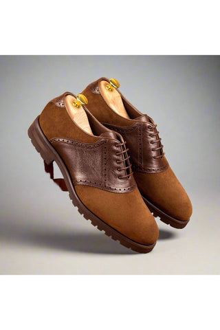 Ambrogio Handmade Custom Two-Tone Brown Suede / Full Grain Leather Saddle Oxfords (AMB2008)-AmbrogioShoes