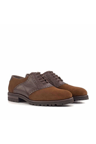Ambrogio Handmade Custom Two-Tone Brown Suede / Full Grain Leather Saddle Oxfords (AMB2008)-AmbrogioShoes