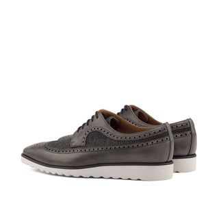 Ambrogio Handmade Custom Two-Tone Gray Fabric / Calf-Skin Leather Oxfords (AMB1869)-AmbrogioShoes