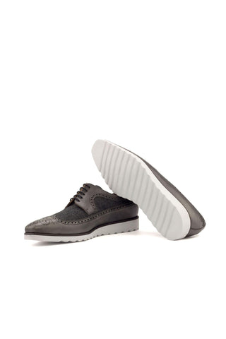 Ambrogio Handmade Custom Two-Tone Gray Fabric / Calf-Skin Leather Oxfords (AMB1869)-AmbrogioShoes