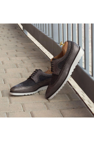 Ambrogio Handmade Custom Two-Tone Gray Fabric / Calf-Skin Leather Oxfords (AMB1869)-AmbrogioShoes