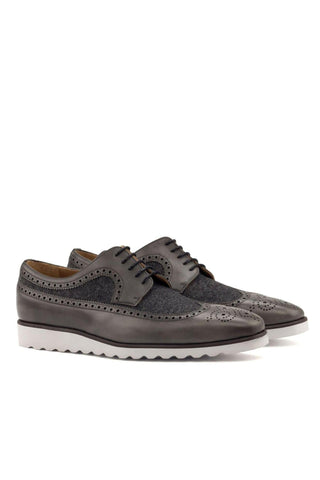 Ambrogio Handmade Custom Two-Tone Gray Fabric / Calf-Skin Leather Oxfords (AMB1869)-AmbrogioShoes