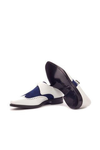 Ambrogio Handmade Custom White & Navy Suede / Calf-Skin Leather Monk Strap (AMB2004)-AmbrogioShoes