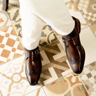 Ambrogio Handmade Dark Brown Calf-Skin Leather Monk Strap (AMB2322)-AmbrogioShoes