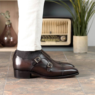 Ambrogio Handmade Dark Brown Calf-Skin Leather Monk-Straps Loafers (AMB2296)-AmbrogioShoes