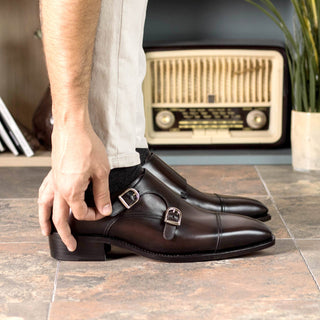 Ambrogio Handmade Dark Brown Calf-Skin Leather Monk-Straps Loafers (AMB2296)-AmbrogioShoes