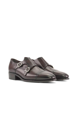 Ambrogio Handmade Dark Brown Calf-Skin Leather Monk-Straps Loafers (AMB2296)-AmbrogioShoes