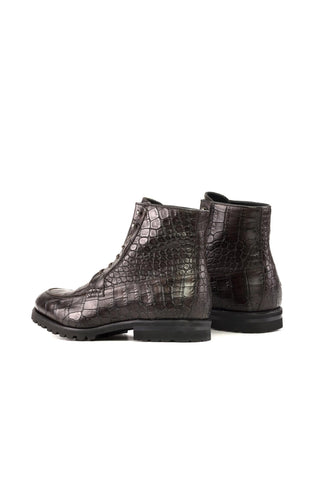 Ambrogio Handmade Dark Brown Crocodile Embossed Leather Moccasin Boots (AMB2346)-AmbrogioShoes