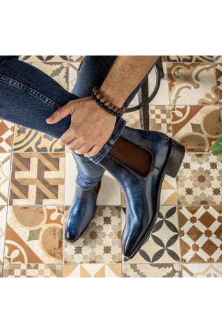Ambrogio Handmade Denim Patina Leather Chelsea Boots (AMB2293)-AmbrogioShoes