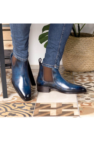 Ambrogio Handmade Denim Patina Leather Chelsea Boots (AMB2293)-AmbrogioShoes
