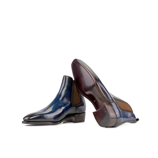 Ambrogio Handmade Denim Patina Leather Chelsea Boots (AMB2308)-AmbrogioShoes