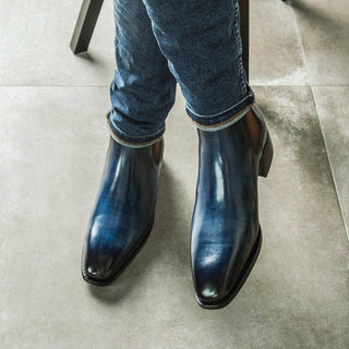 Ambrogio Handmade Denim Patina Leather Chelsea Boots (AMB2308)-AmbrogioShoes