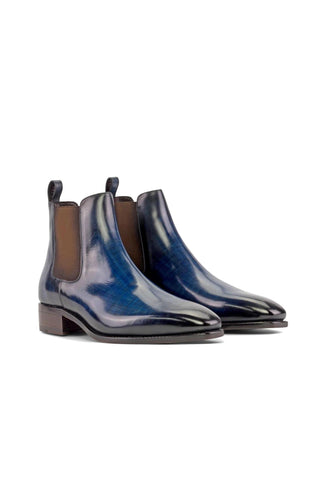 Ambrogio Handmade Denim Patina Leather Chelsea Boots (AMB2308)-AmbrogioShoes