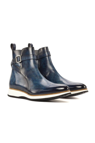Ambrogio Handmade Denim Patina Leather Jodhpur Boots (AMB2288)-AmbrogioShoes
