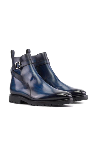 Ambrogio Handmade Denim Patina Leather Jodhpur Boots (AMB2390)-AmbrogioShoes