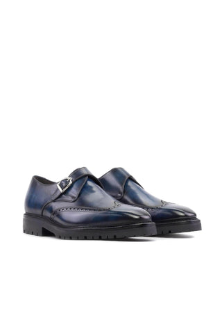 Ambrogio Handmade Denim Patina Leather Monk Strap (AMB2409)-AmbrogioShoes